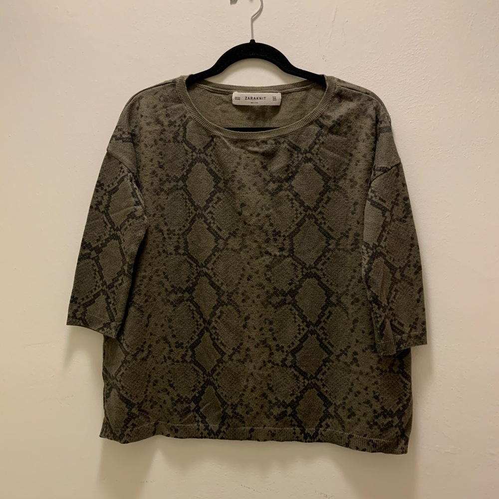 Zara Knit Snakeskin Print Pullover Top Sz M